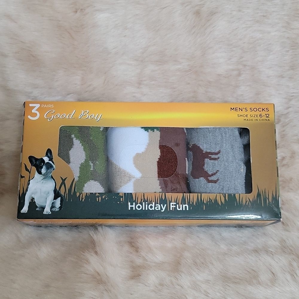 GOOD BOY MEN'S "DEER AND BEER" 3-PACK CREW SOCKS, NEW IN BOX!